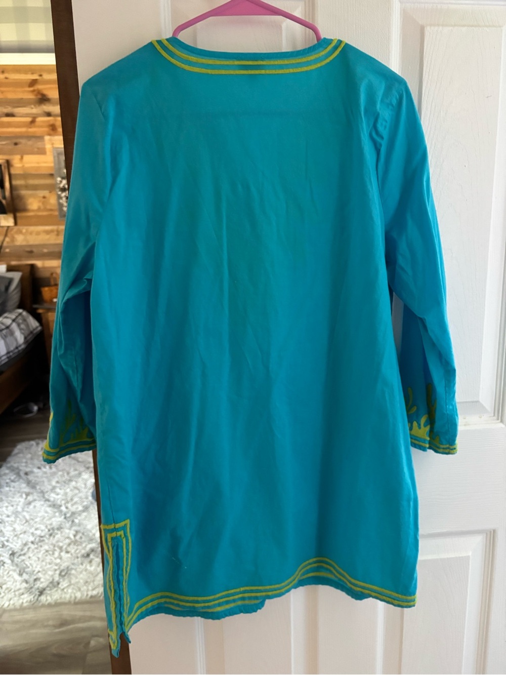 Turquoise Tunic with Lime Green Embroidery - Picture 5 of 5